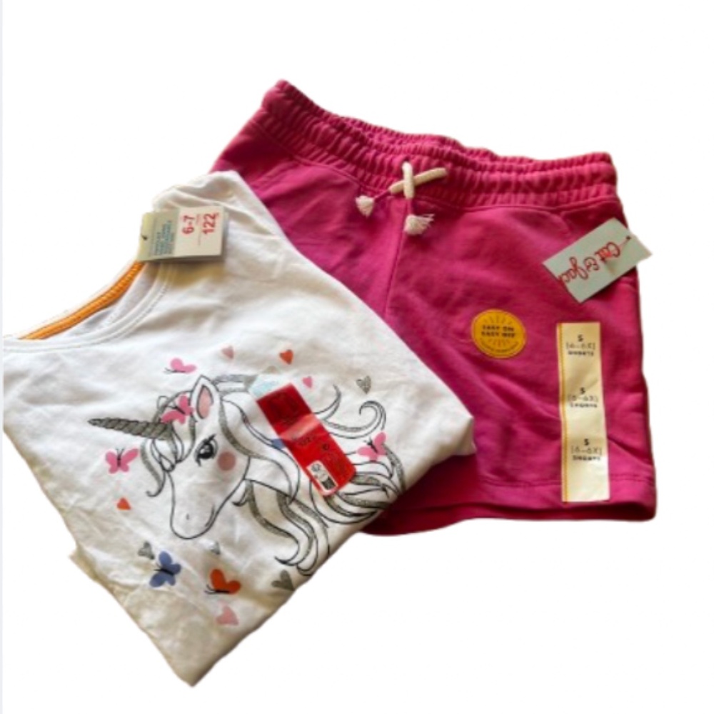 GIRLS SHORTS AND LONG SLEEVE TOP SIZE 6-7 NEW WITH TAGS Cat & Jack *Primark